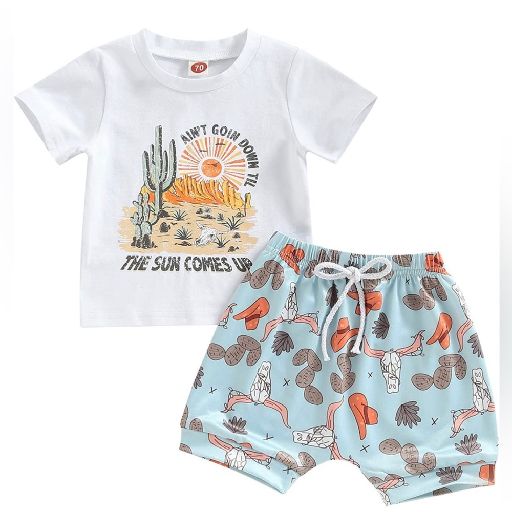 Country / Western Baby Boys Outfit Set Shirt & Shorts